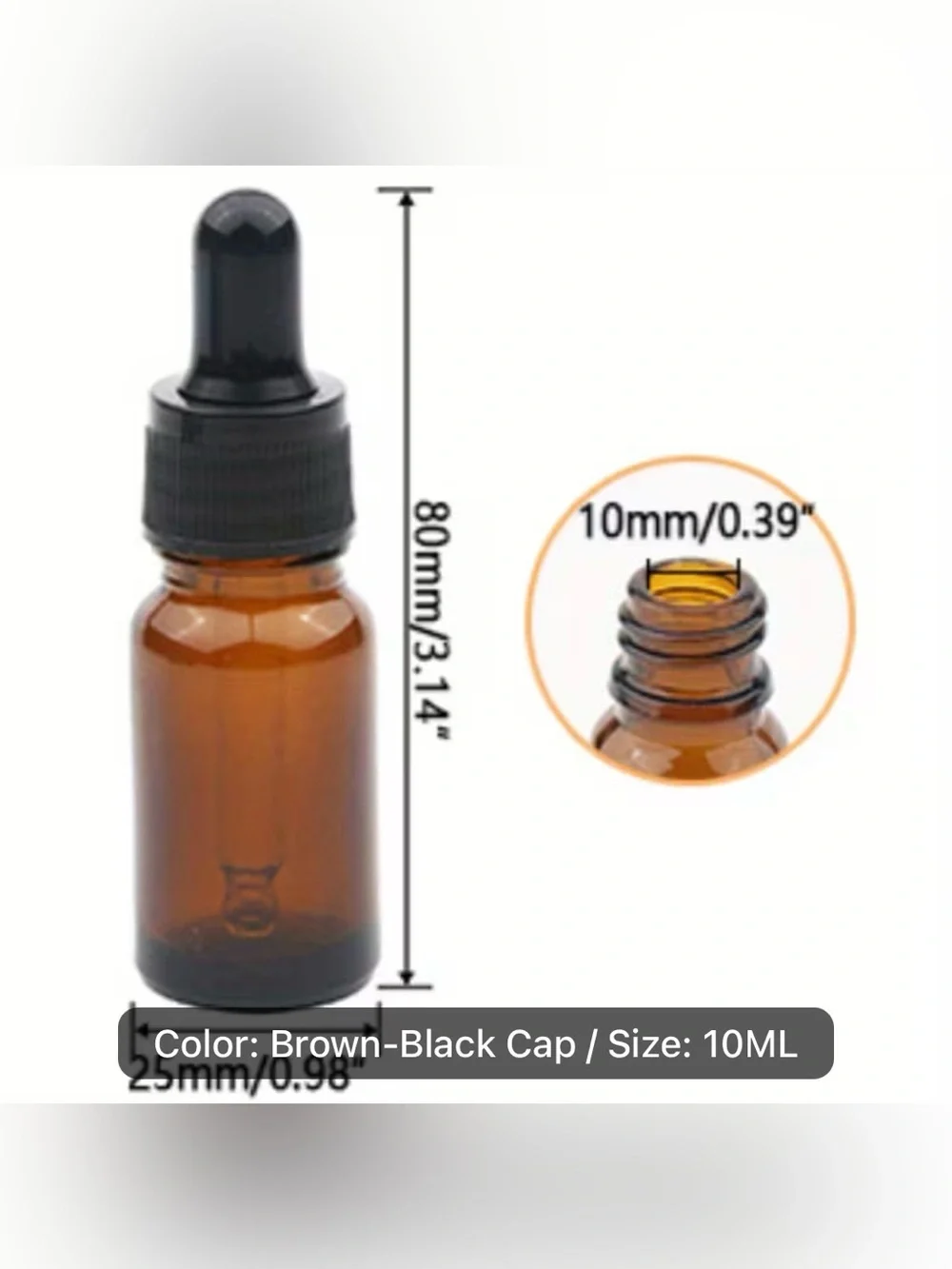 Eight (8) Amber Glass Dropper Bottle with Black Dropper Cap - 10ml vials